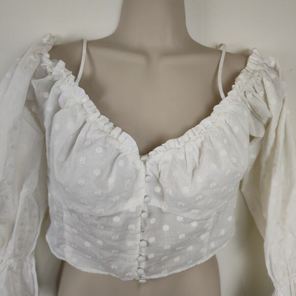 Zara Peasant Top Womens Med Embroidered Button Long Sleeve Boho Romantic Blouse - Picture 4 of 17